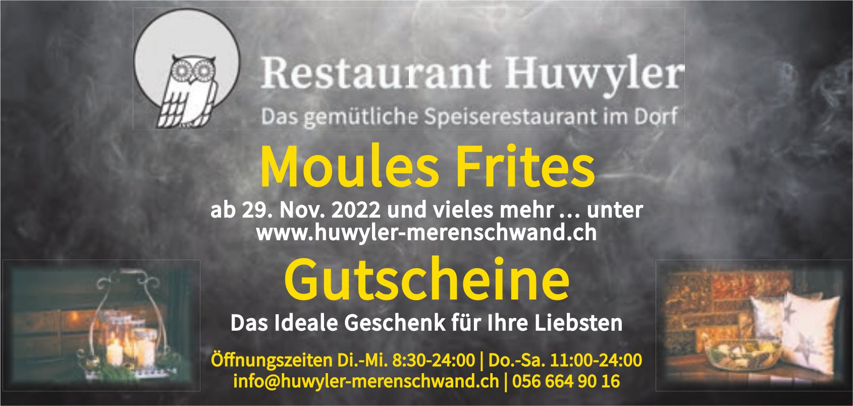 Restaurant Huwyler, Merenschwand - Moules Frites und Gutscheine