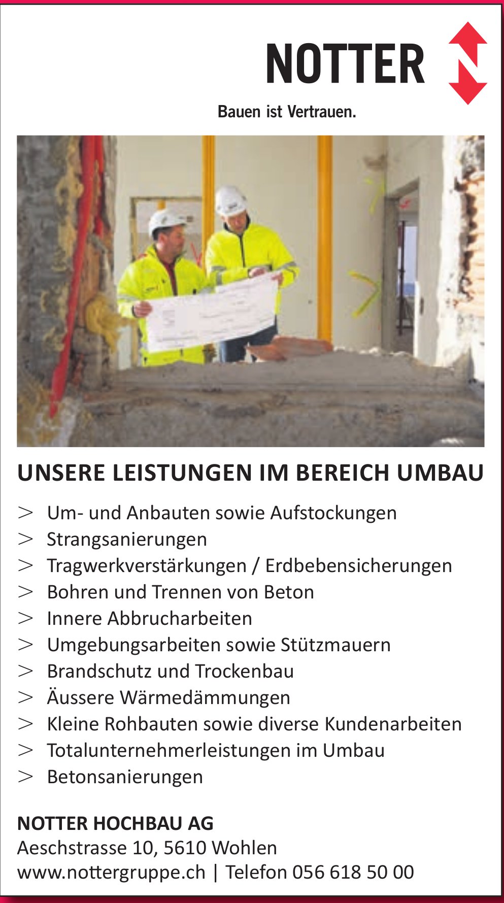 Notter Hochbau AG, Wohlen - Unsere Leistungen im Bereich Umbau