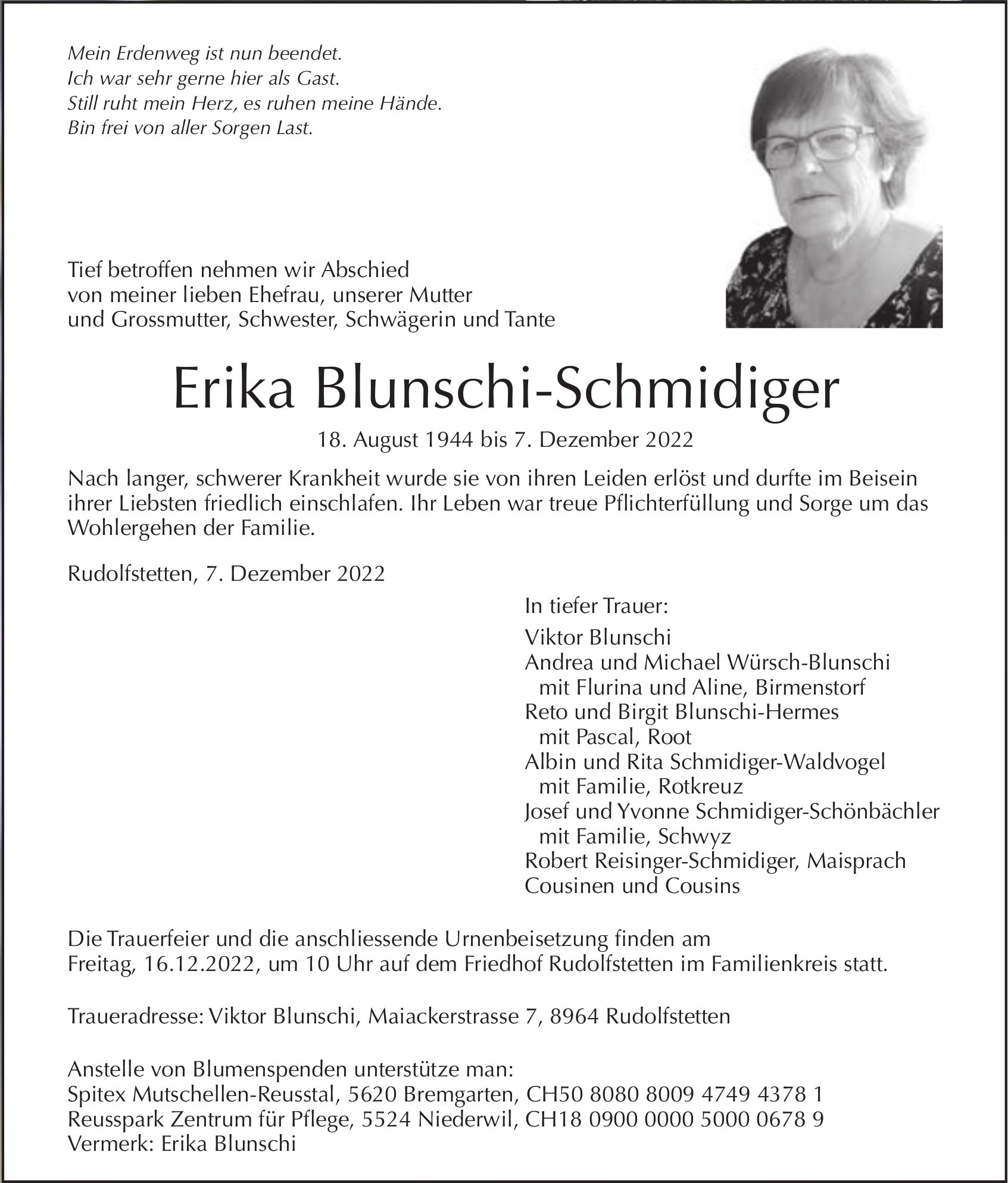 Erika Blunschi-Schmidiger, Dezember 2022 / TA