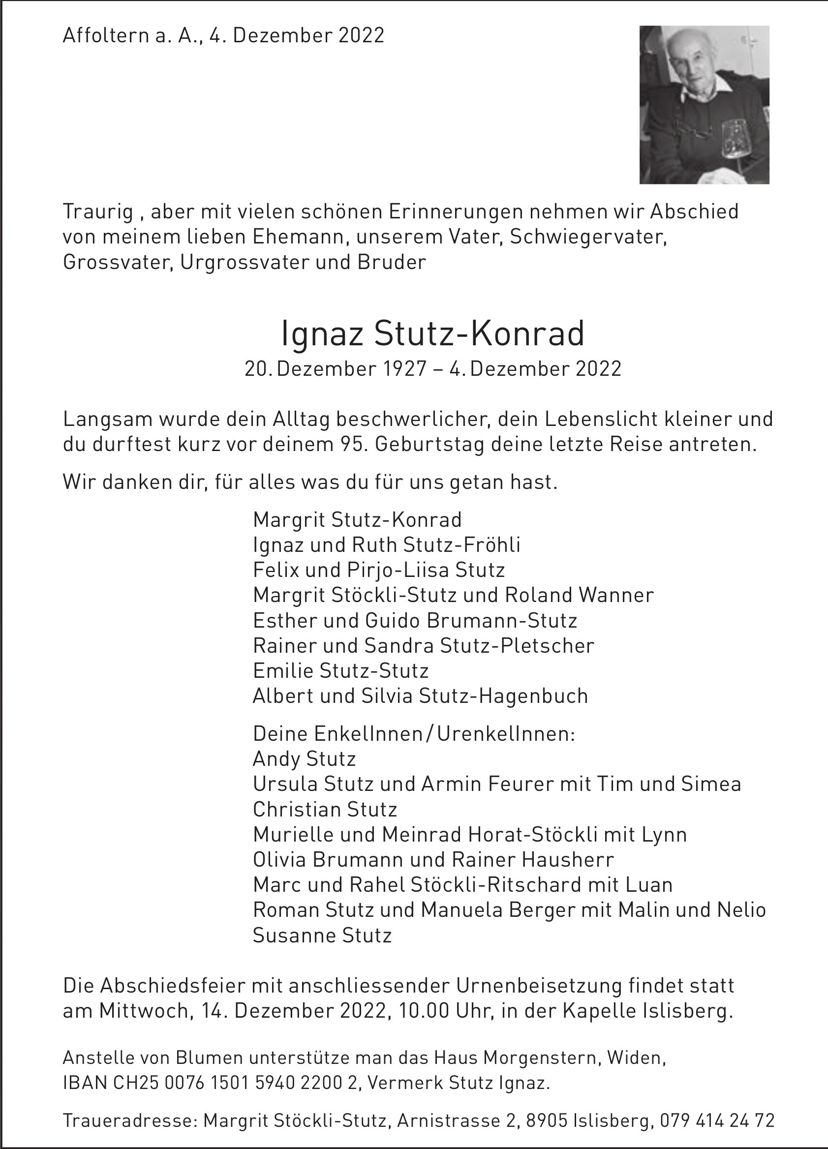 Ignaz Stutz-Konrad, Dezember 2022 / TA