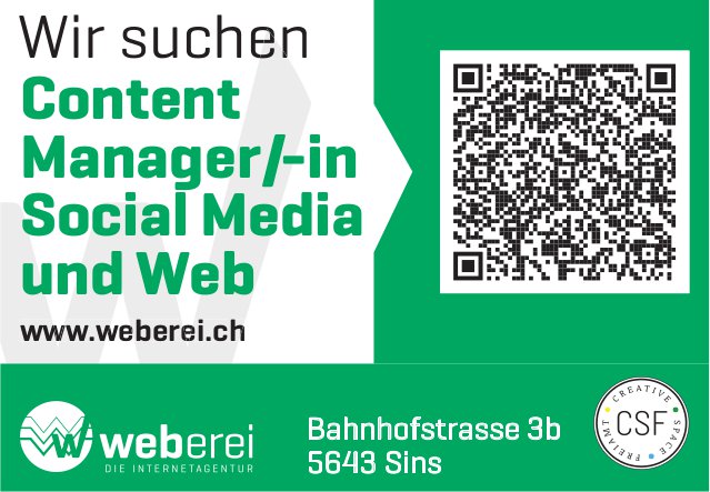 Weberei, Sins - Content Manager/-in Social Media und Web