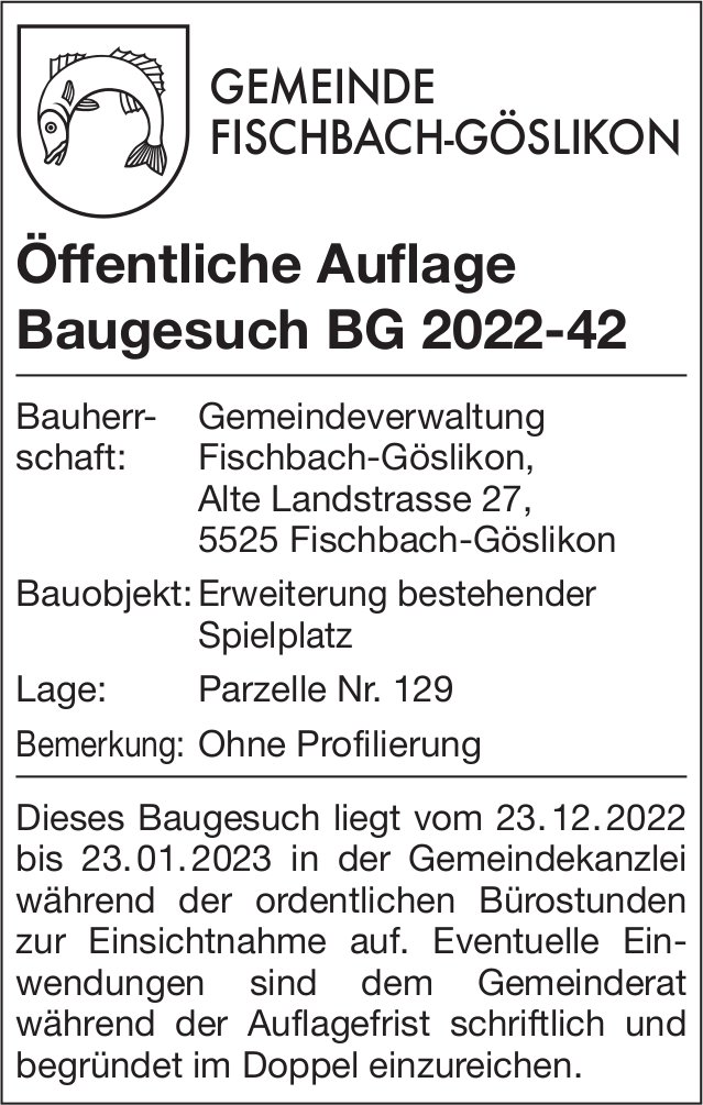 Baugesuche, Fischbach-Göslikon - Gemeindeverwaltung