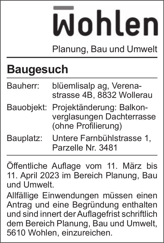 Baugesuche, Wohlen - Blüemlisalp AG