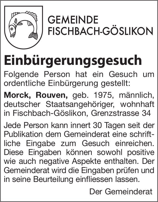 Fischbach-Göslikon - Einbürgerungsgesuch