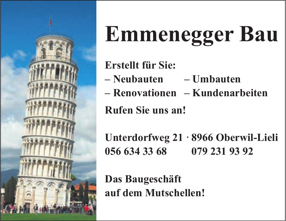 Emmenegger Bau, Oberwil-Lieli - Neu- und Umbauten, Renovationen & Kundenarbeiten