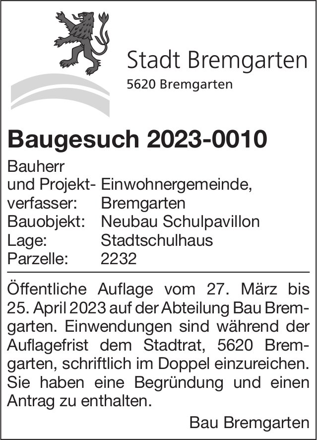 Baugesuche, Bremgarten - Einwohnergemeinde