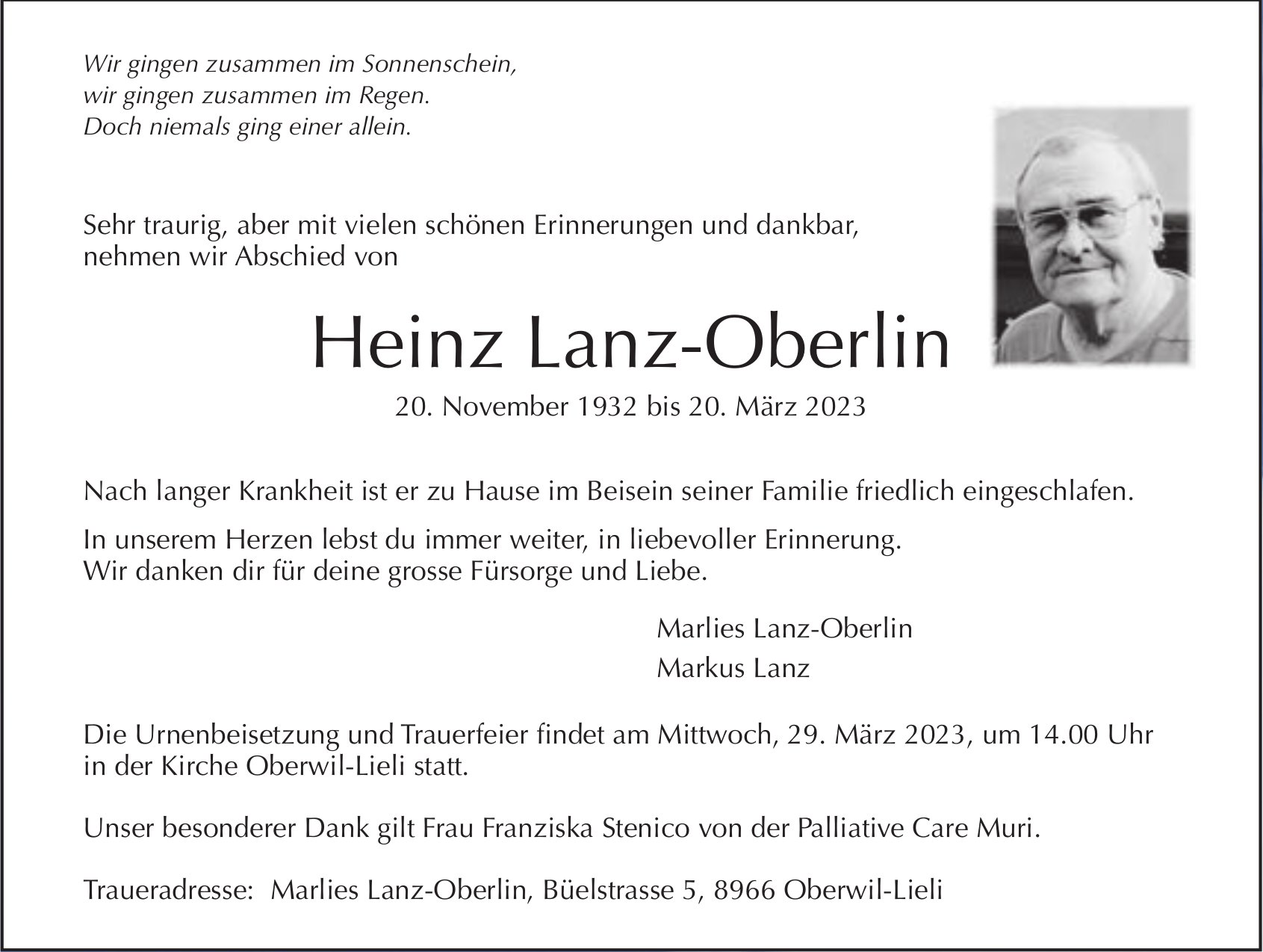 Heinz Lanz-Oberlin, März 2023 / TA