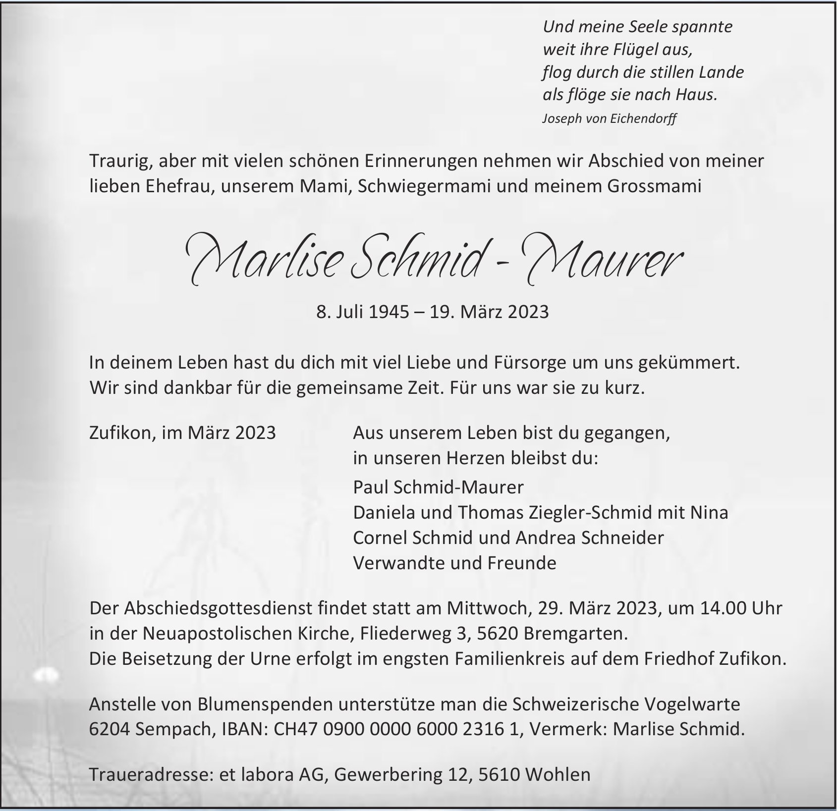 Marlise Schmid - Maurer, März 2023 / TA