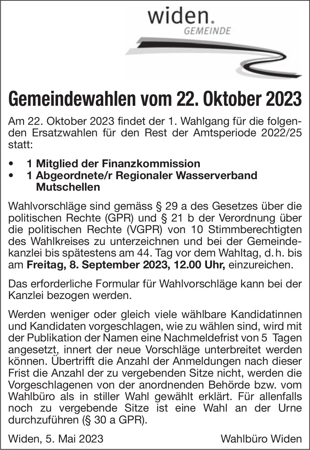 Widen - Gemeindewahlen