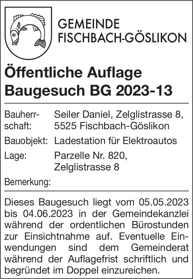 Baugesuche, Fischbach-Göslikon - Öffentliche Auflage