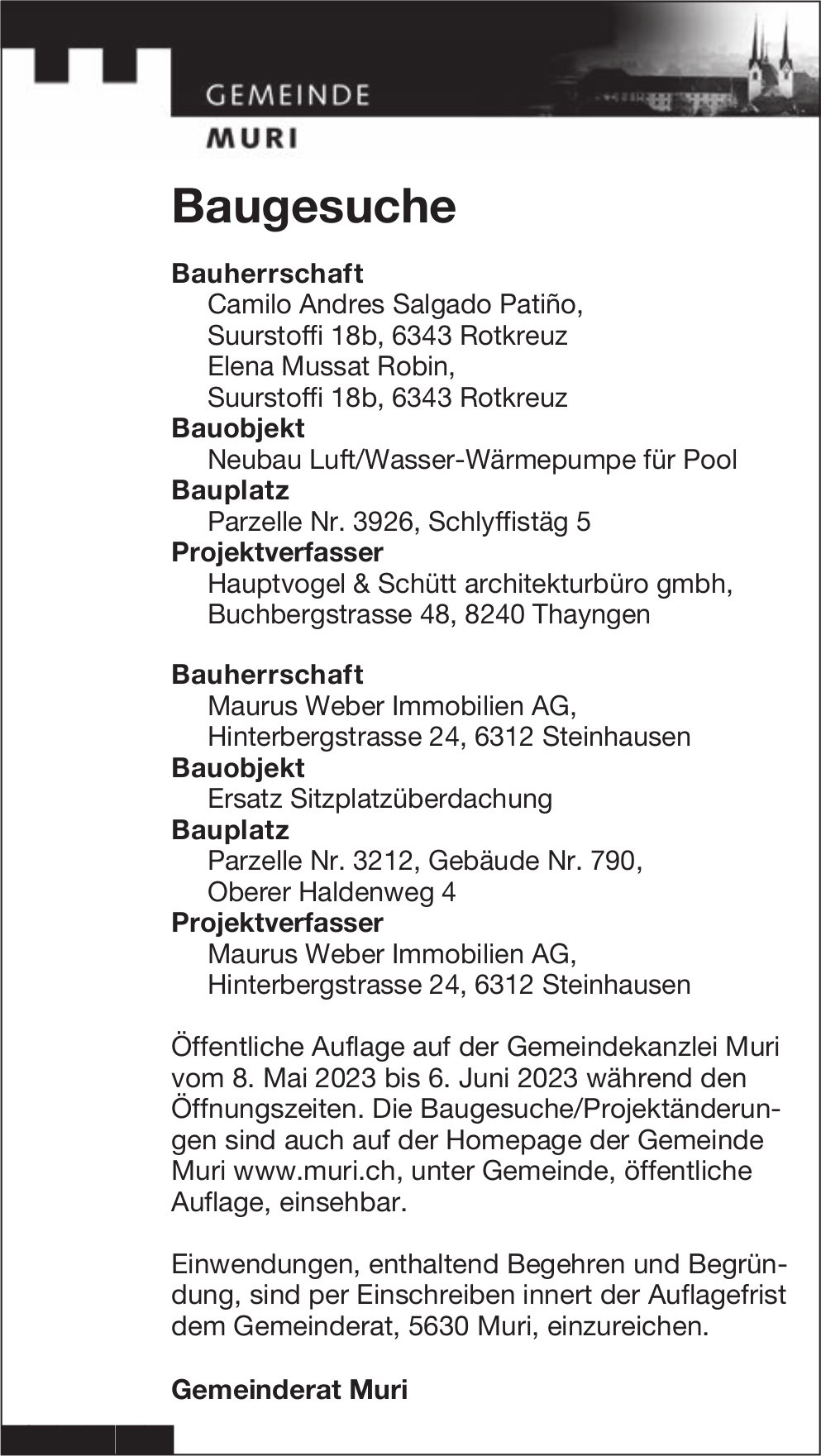 Baugesuche, Muri
