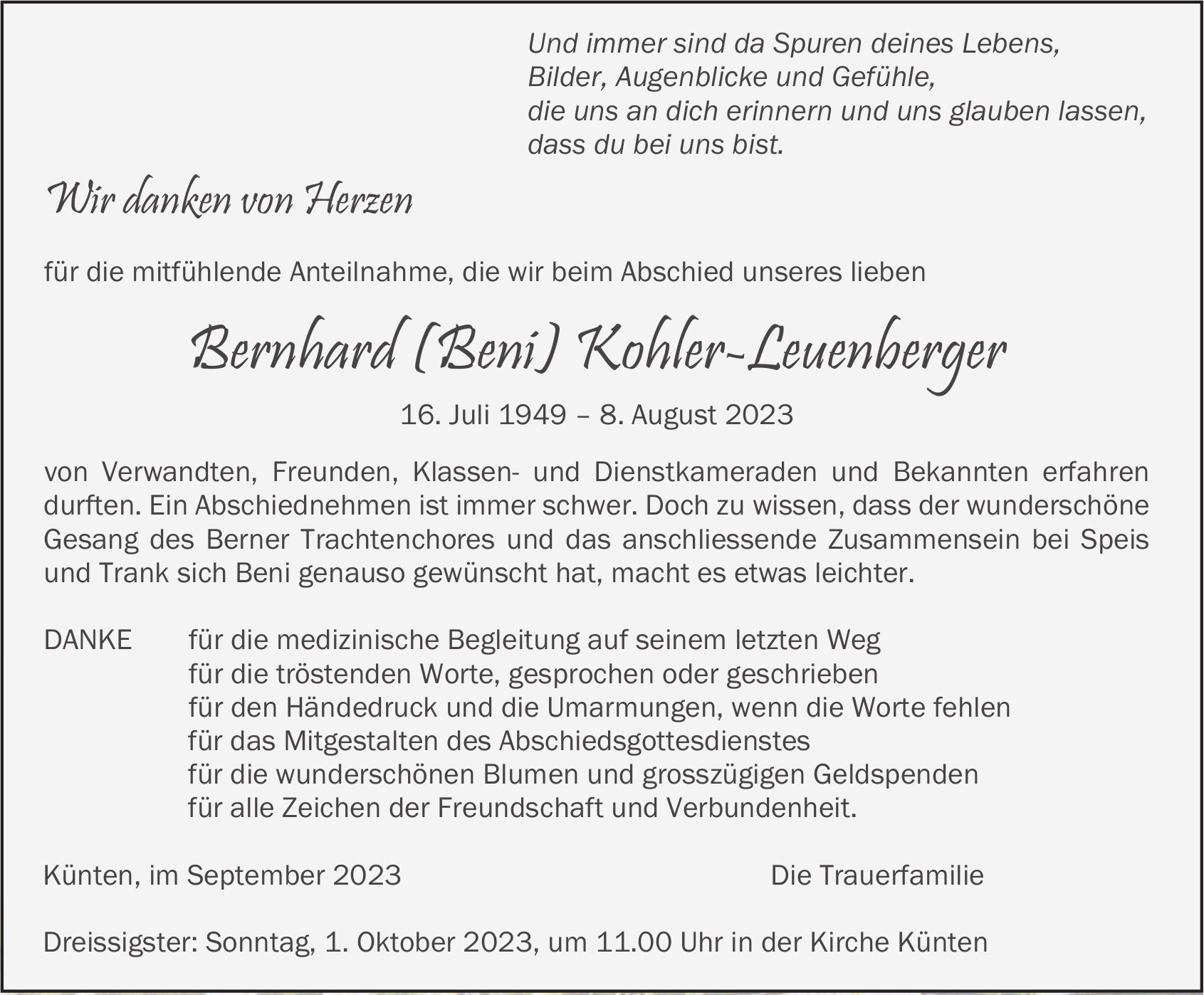 Bernhard (Beni) Kohler-Leuenberger, im September 2023 / DS