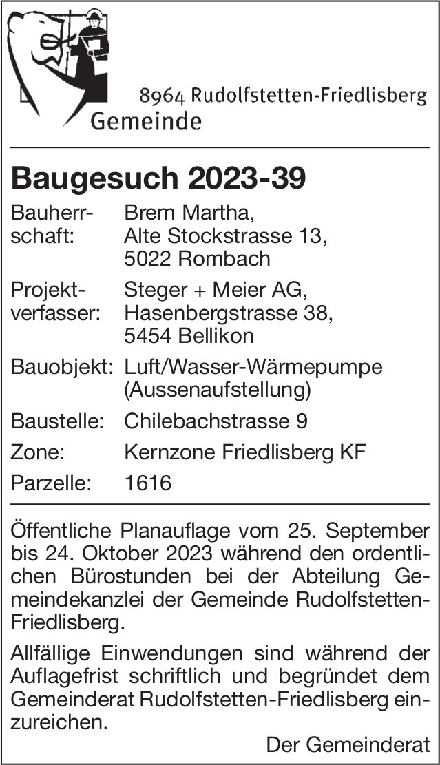 Baugesuche, Rudolfstetten-Friedlisberg - Brem Martha