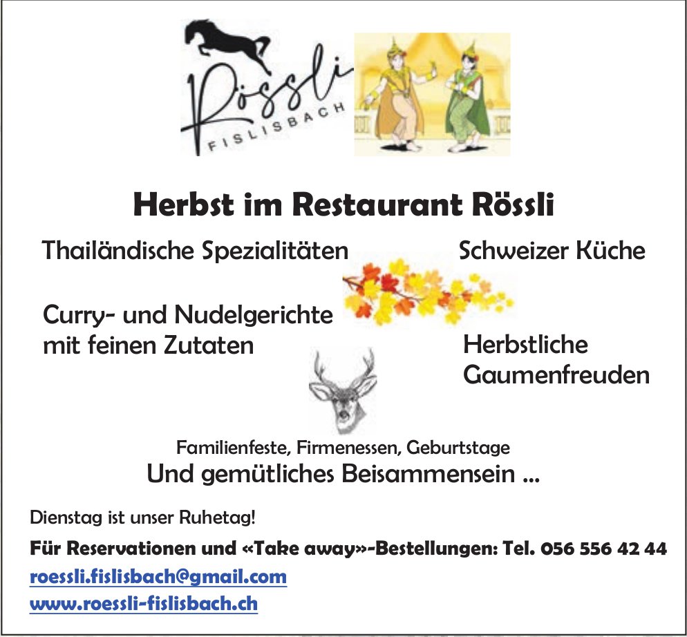 Restaurant Rössli, Fislisbach - Herbst im Restaurant