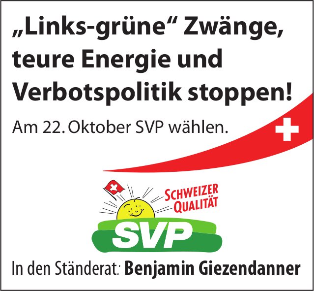 SVP - „Links-grüne“ Zwänge, teure Energie und Verbotspolitik stoppen!
