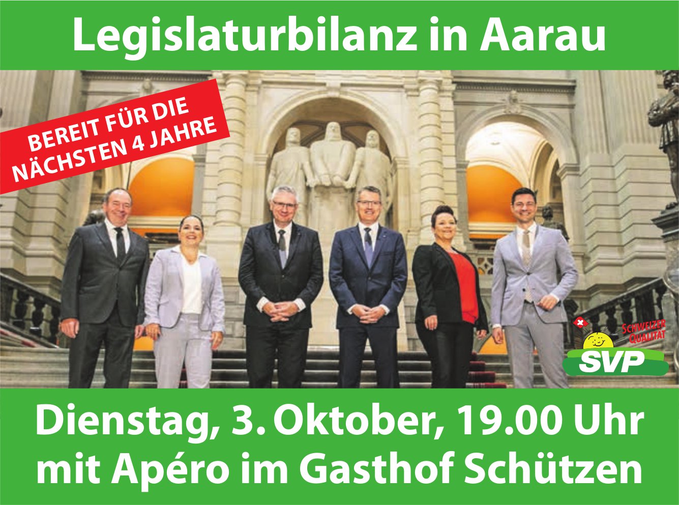 Legislaturbilanz SVP, 3. Oktober, Gasthof Schützen, Aarau