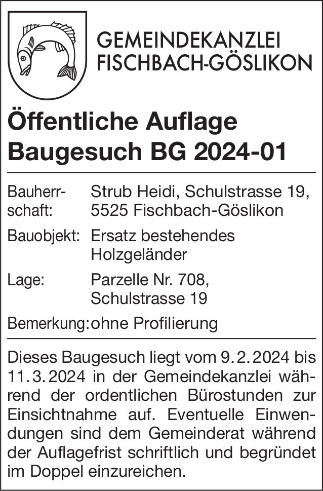 Baugesuche, Fischbach-Göslikon - Strub Heidi