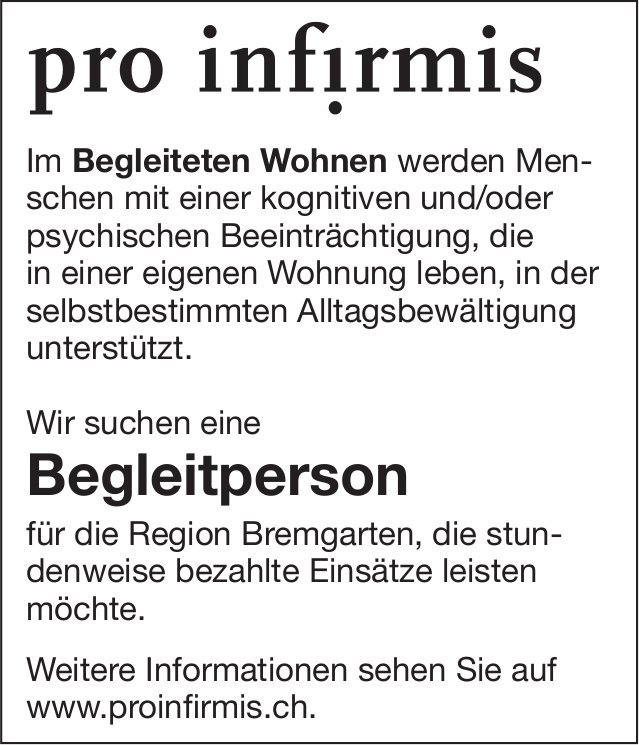 Begleitperson, Pro infirmis, Region Bremgarten, gesucht