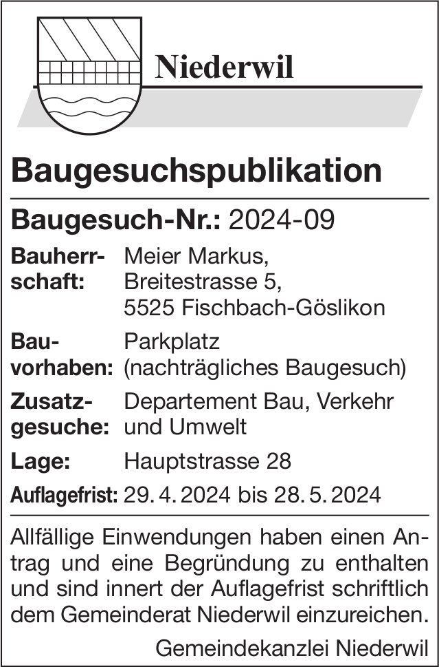 Baugesuche, Niederwil - Meier Markus