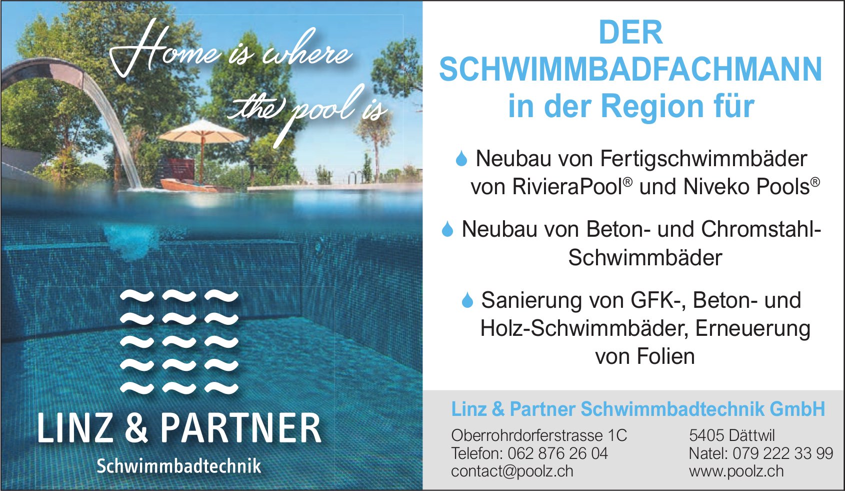 Linz & Partner Schwimmbadtechnik GmbH, Dättwil - Schwimmbadfachmann der Region
