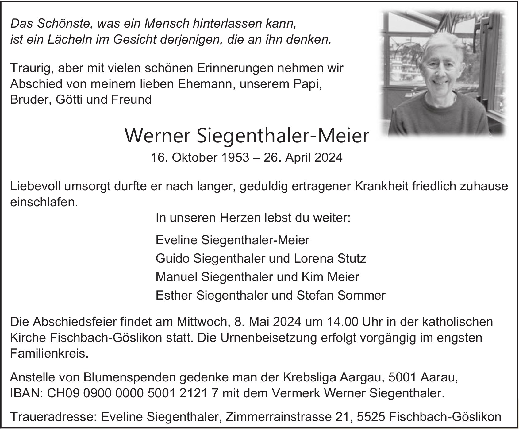 Werner Siegenthaler-Meier, April 2024 / TA