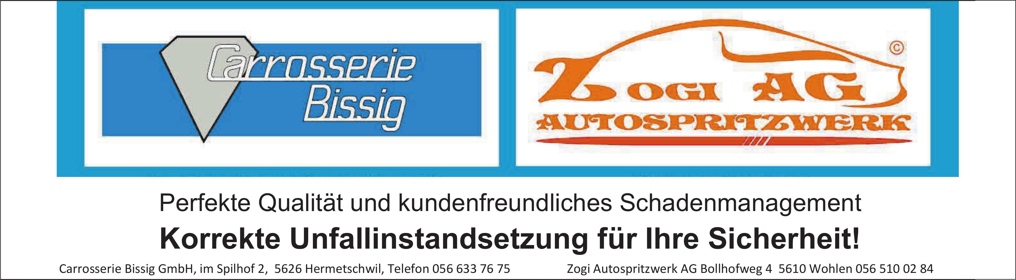 Carrosserie Bissig GmbH und Zogi AG, Hermetschwil - Korrekte Unfallinstandsetzung für Ihre Sicherheit!