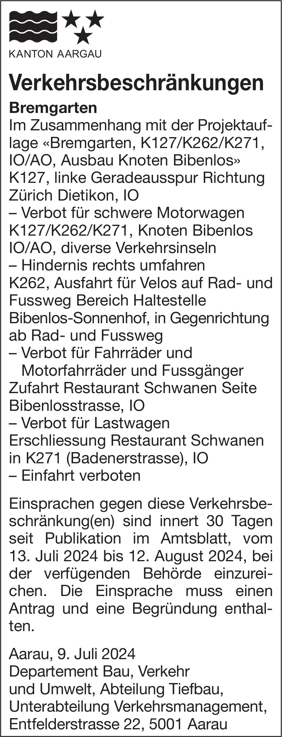 Bremgarten - Verkehrsbeschränkungen