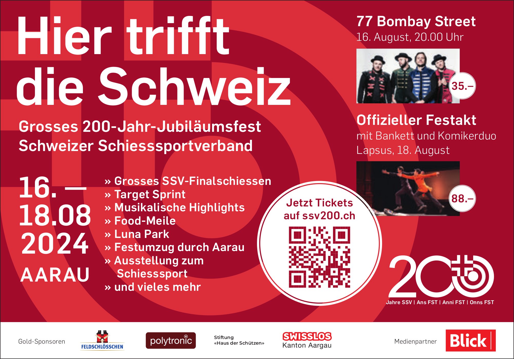 Grosses 200-Jahr-Jubiläumsfest Schweizer Schiesssportverband, 16. bis 18. August, Aarau