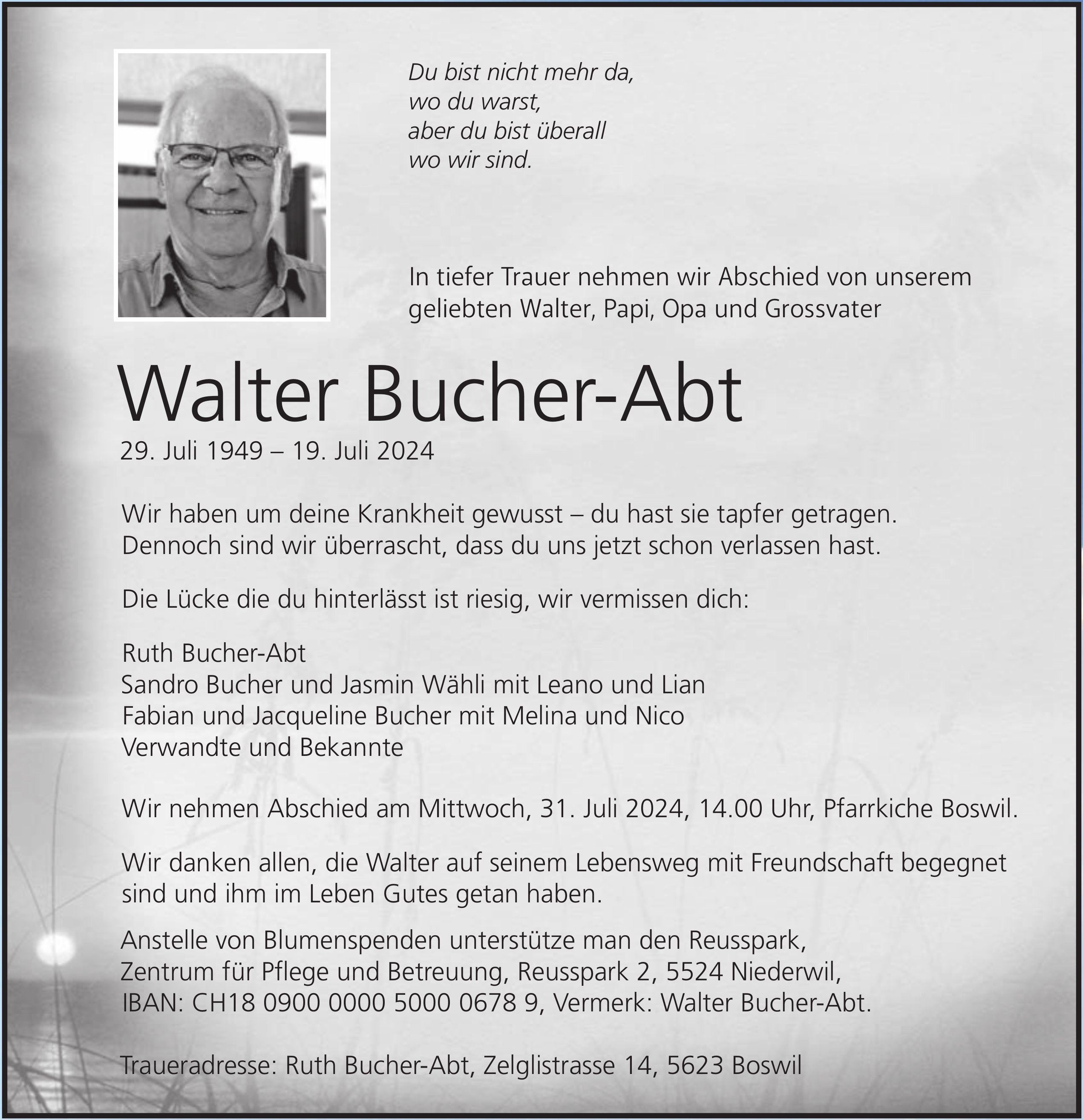 Walter Bucher-Abt, Juli 2024 / TA