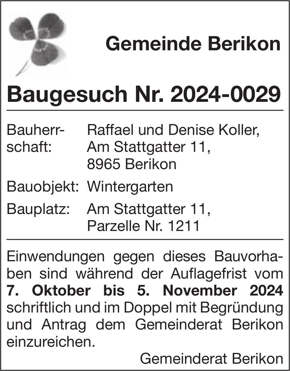 Baugesuche, Berikon - Raffael und Denise Koller