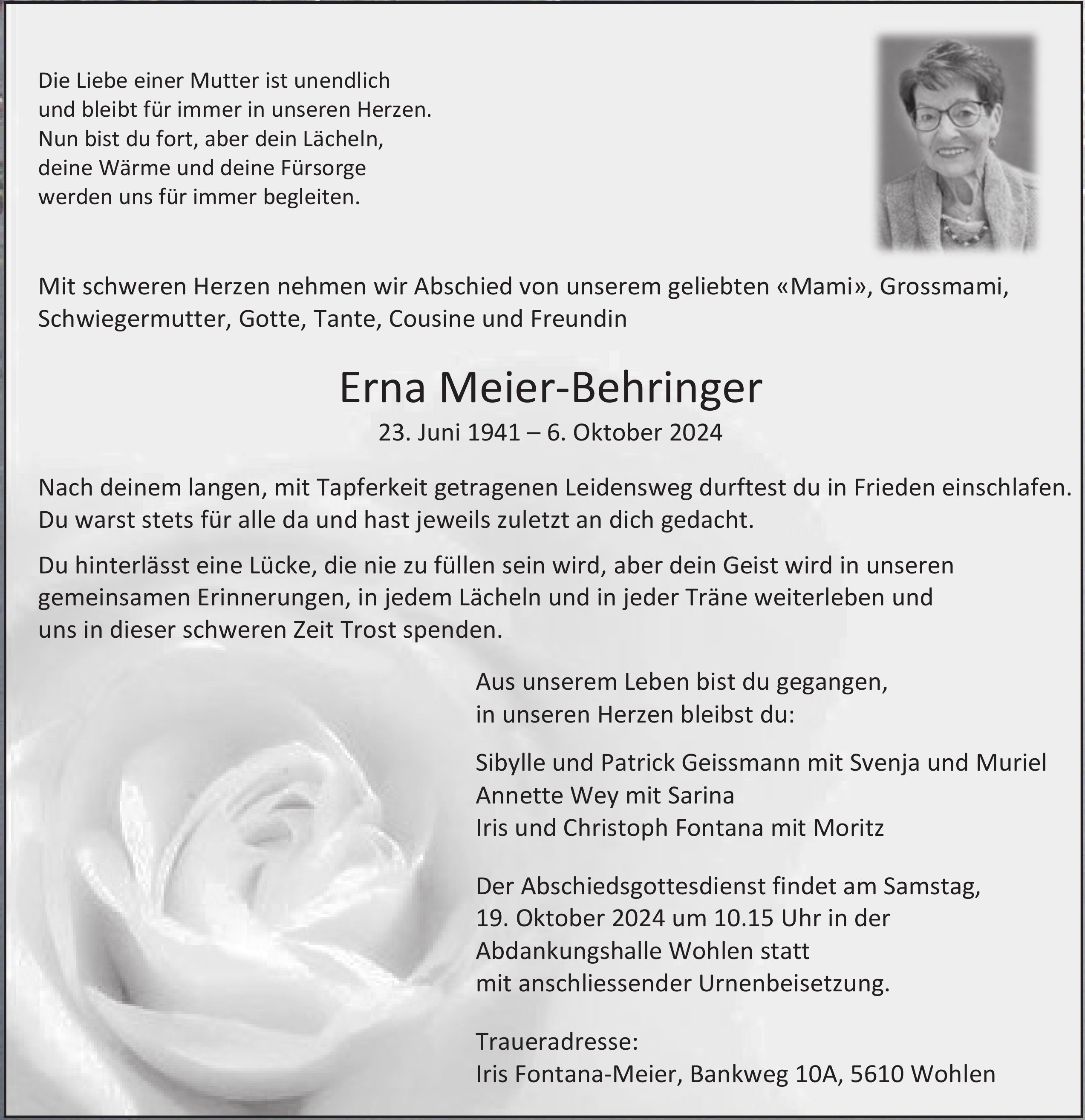 Erna Meier-Behringer, Oktober 2024 / TA