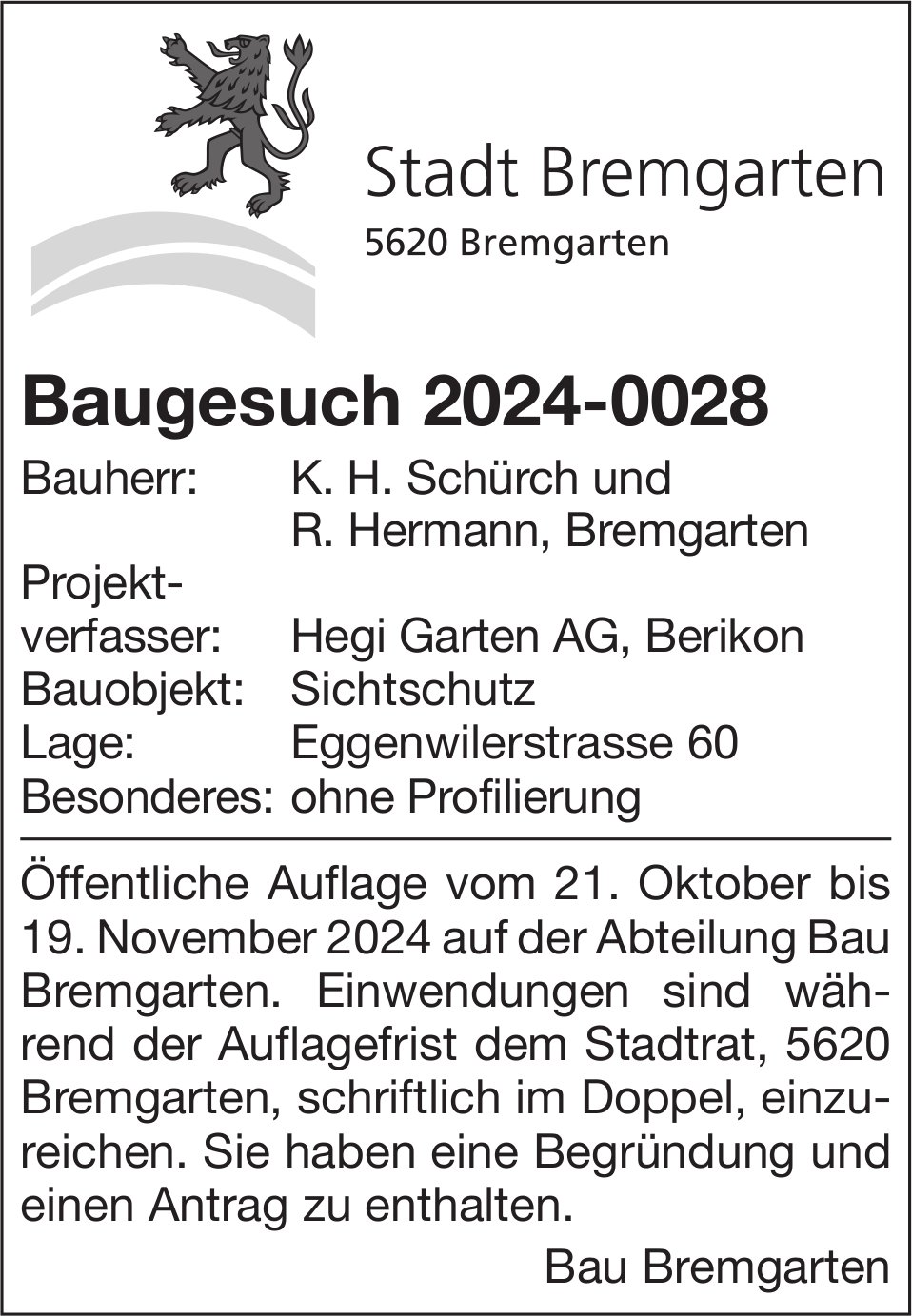 Baugesuche - Bremgarten