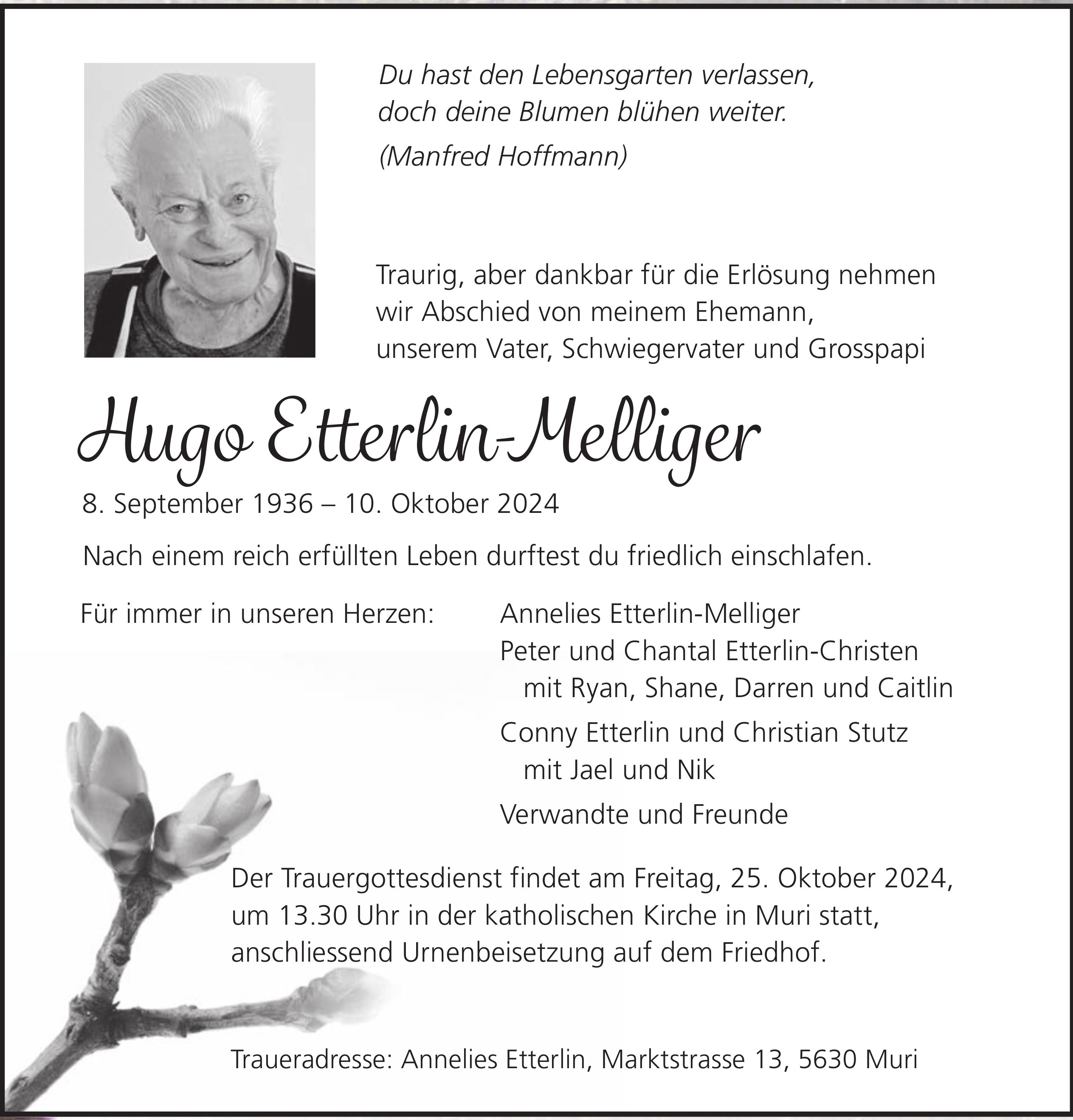 Hugo Etterlin-Melliger, Oktober 2024 / TA