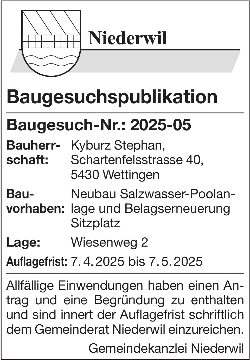 Baugesuche, Niederwil - Kyburz Stephan