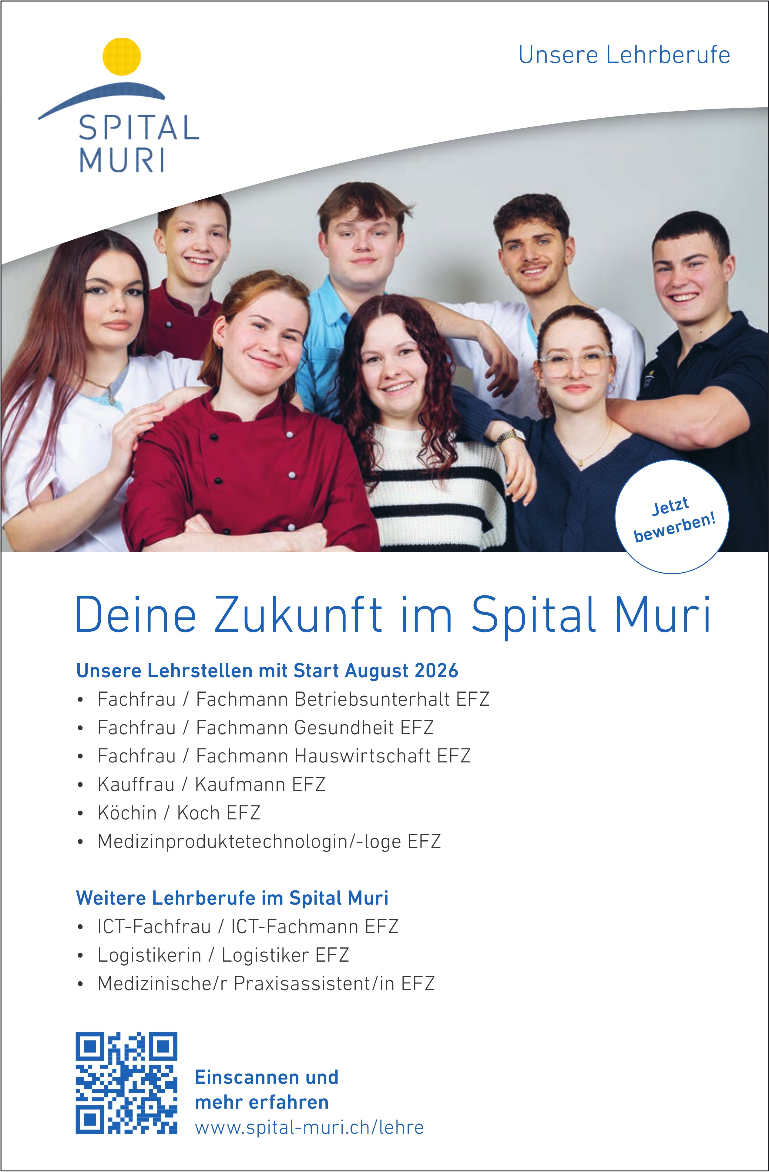 Lehrstellen, Spital Muri, zu vergeben