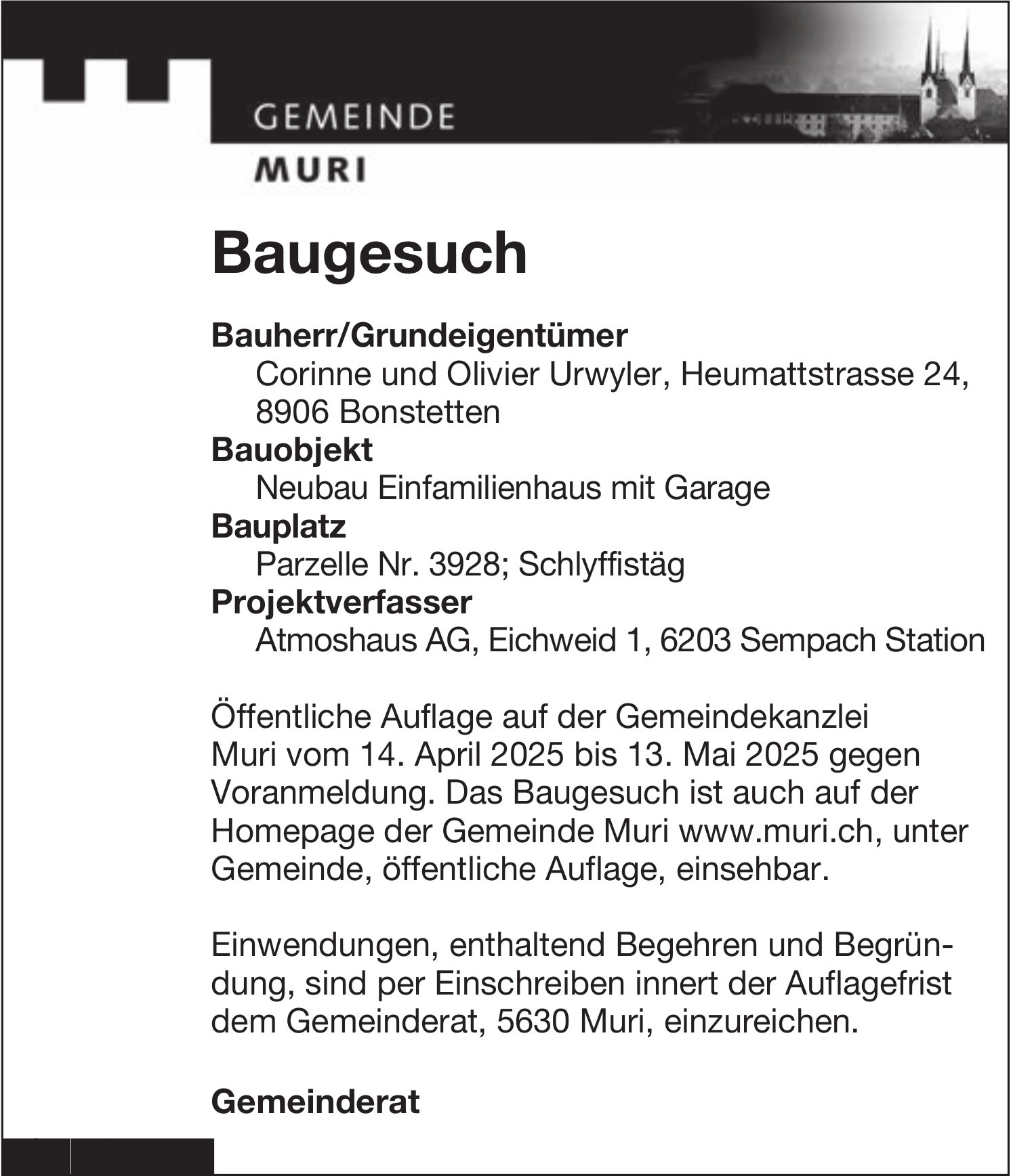 Baugesuche, Muri - Corinne und Olivier Urwyler