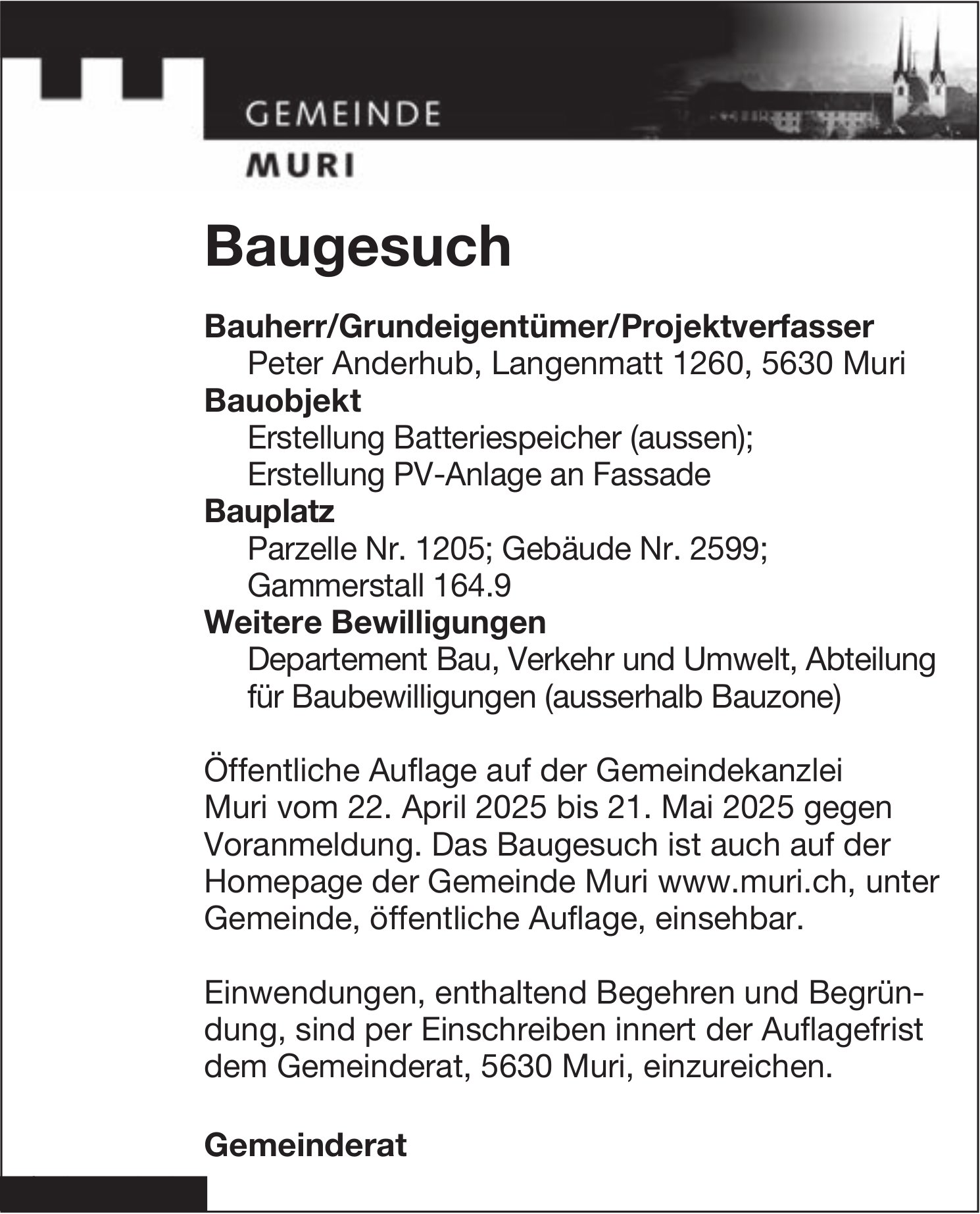 Baugesuche, Muri - Peter Anderhub