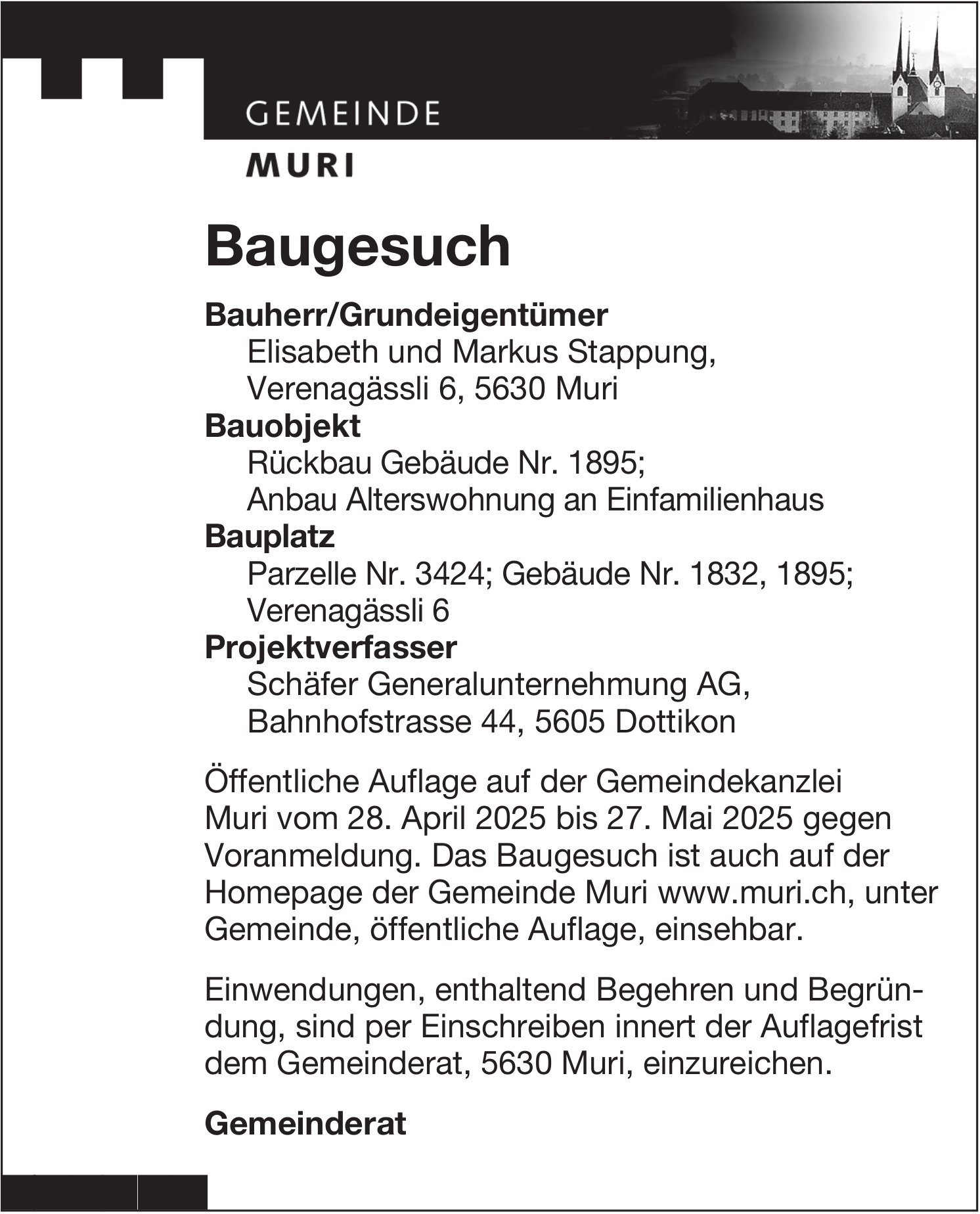 Baugesuche, Dottikon - Schäfer Generalunternehmung AG, Baugesuch
