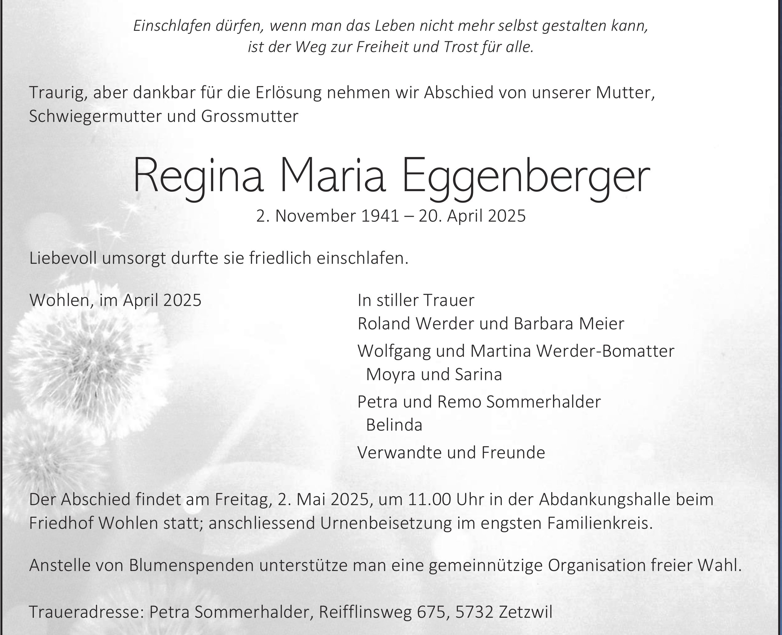 Regina Maria Eggenberger, April 2025 / TA