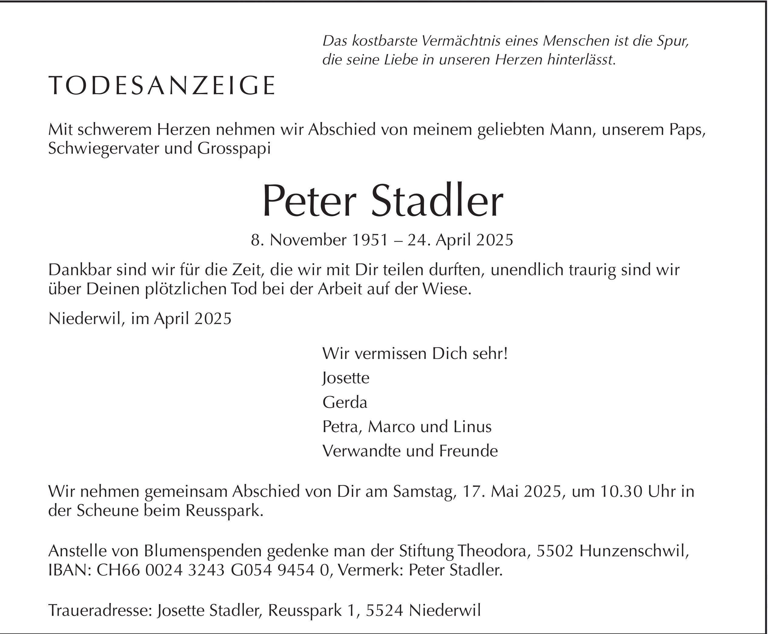 Peter Stadler, April 2025 / TA