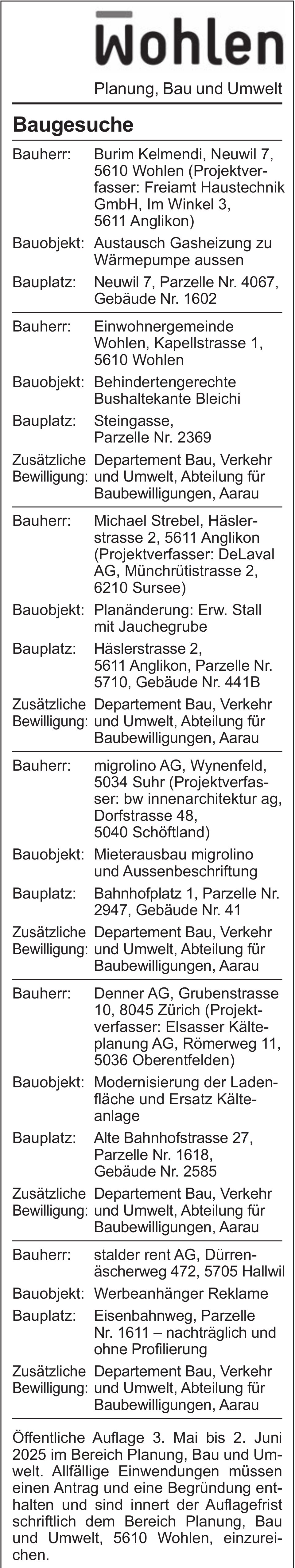 Wohlen - Baugesuche