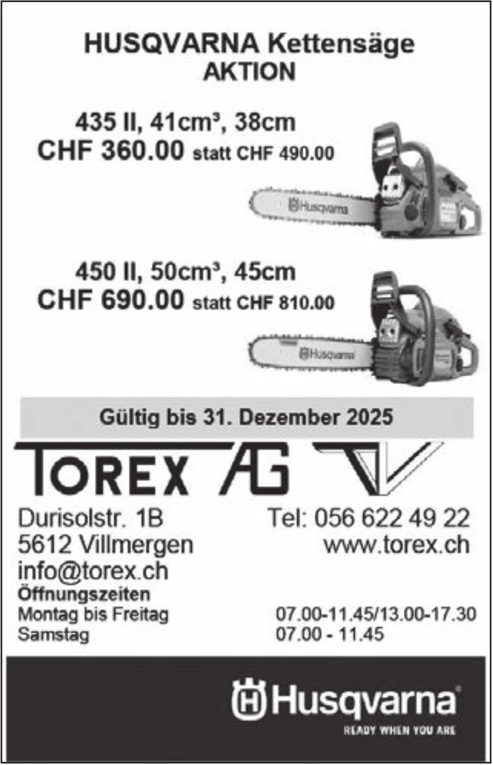 Torex, Villmergen - Husqvarna Kettensäge