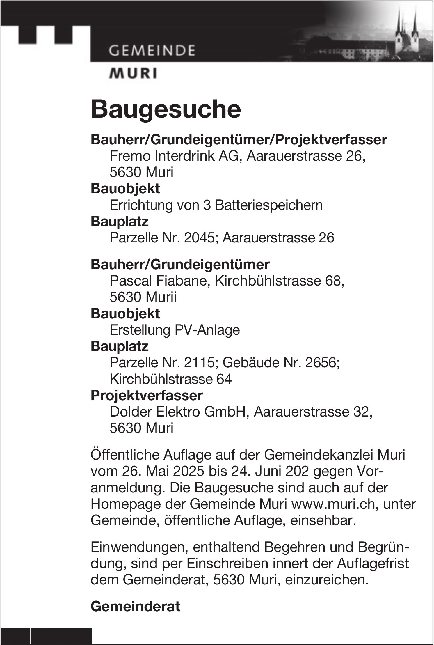 Gemeinde Muri, Baugesuche