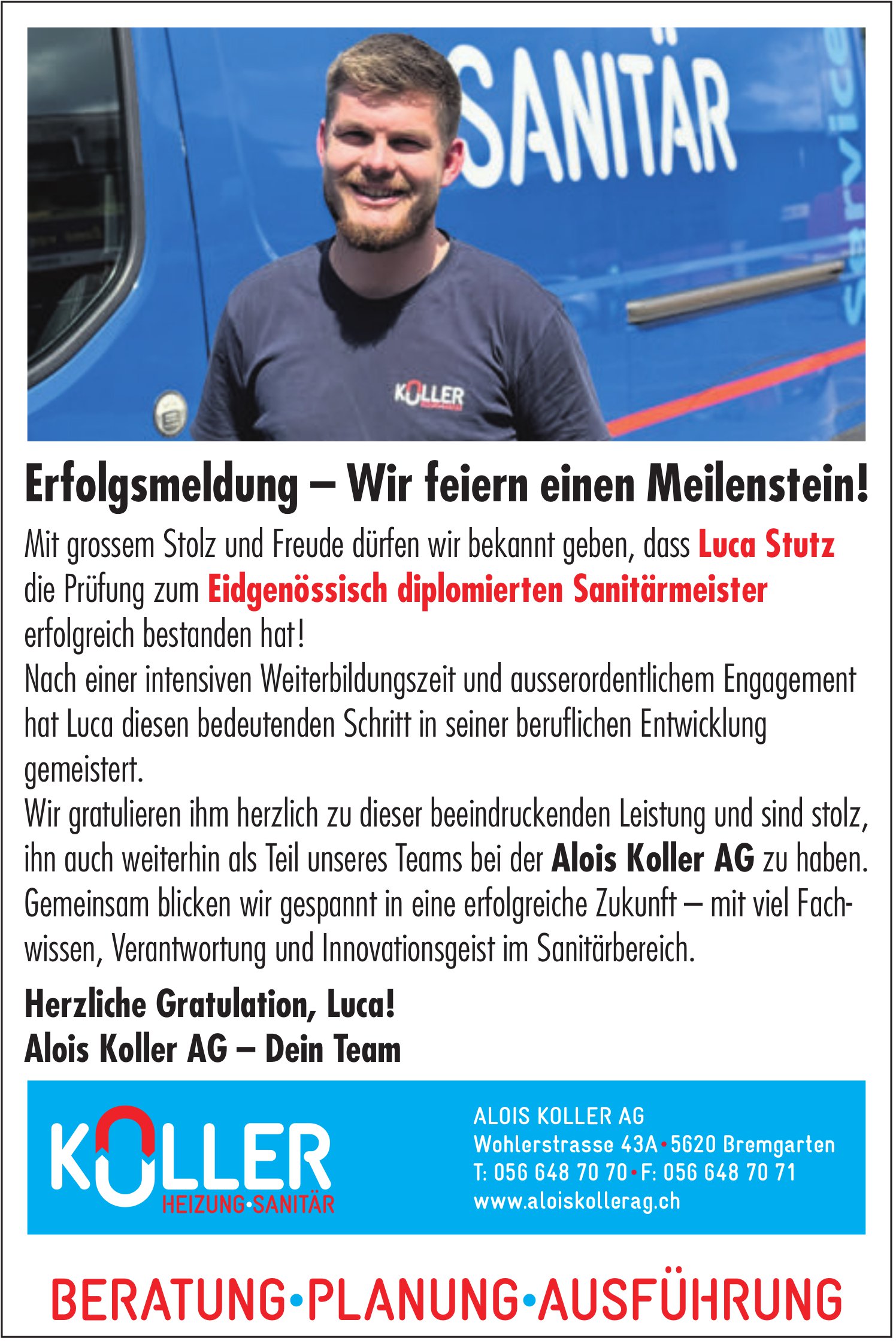 Erfolgsmeldung – Wir feiern einen Meilenstein! Alois Koller AG
