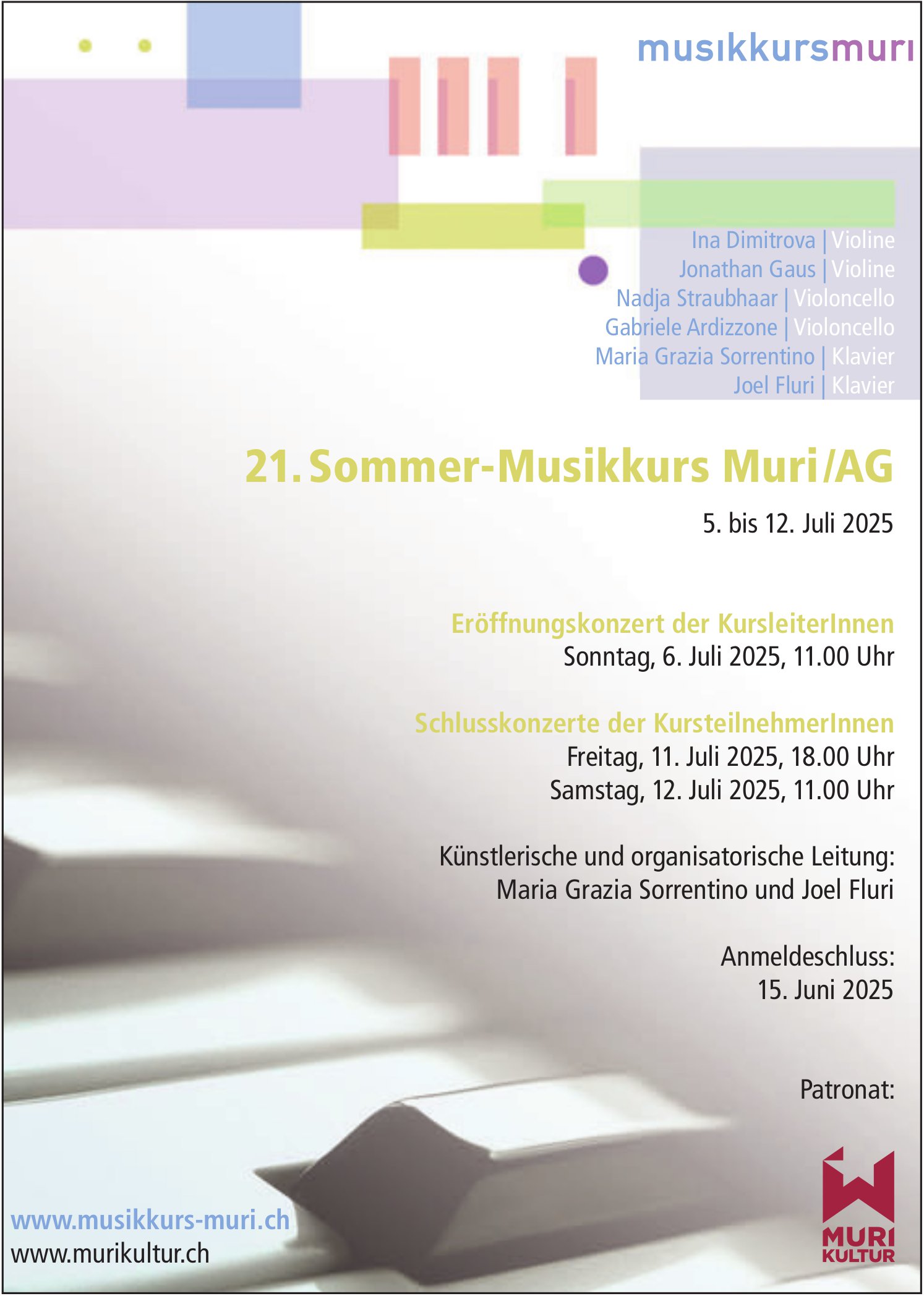 21. Sommer-Musikkurs, 5. - 12. Juli
