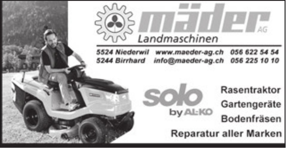 Mäder Landmaschinen AG, Niederwil - Rasenroboter, Rasenmäher,  Gartengeräte
