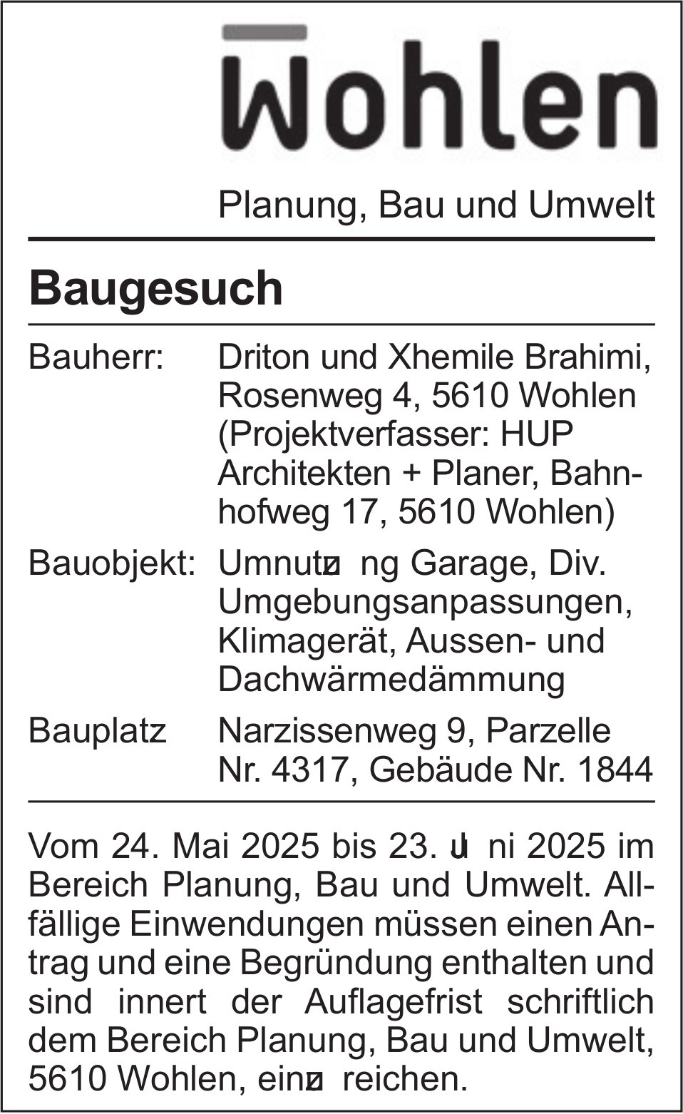 Wohlen - Baugesuch