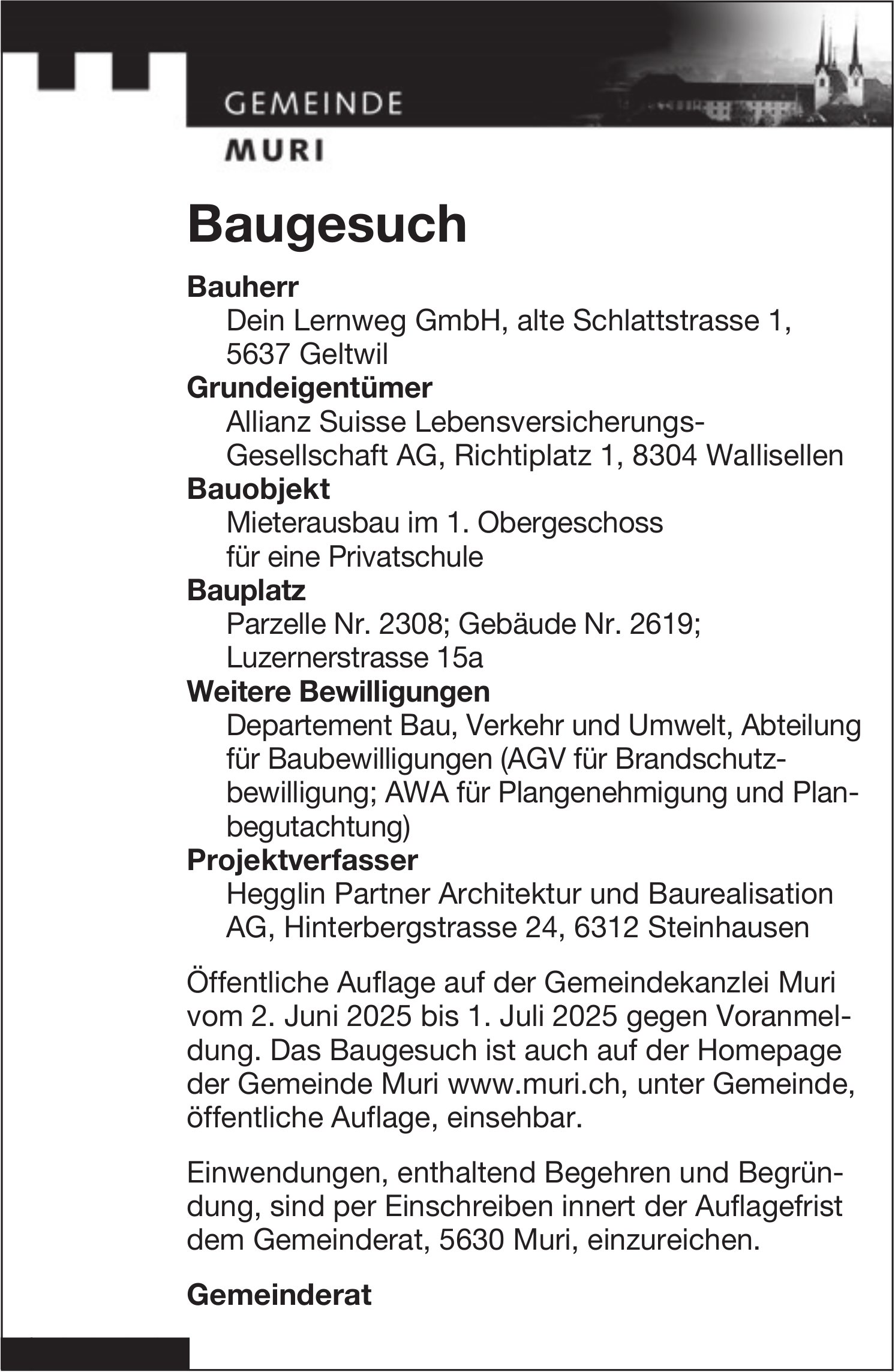 Gemeinde Muri, Baugesuch