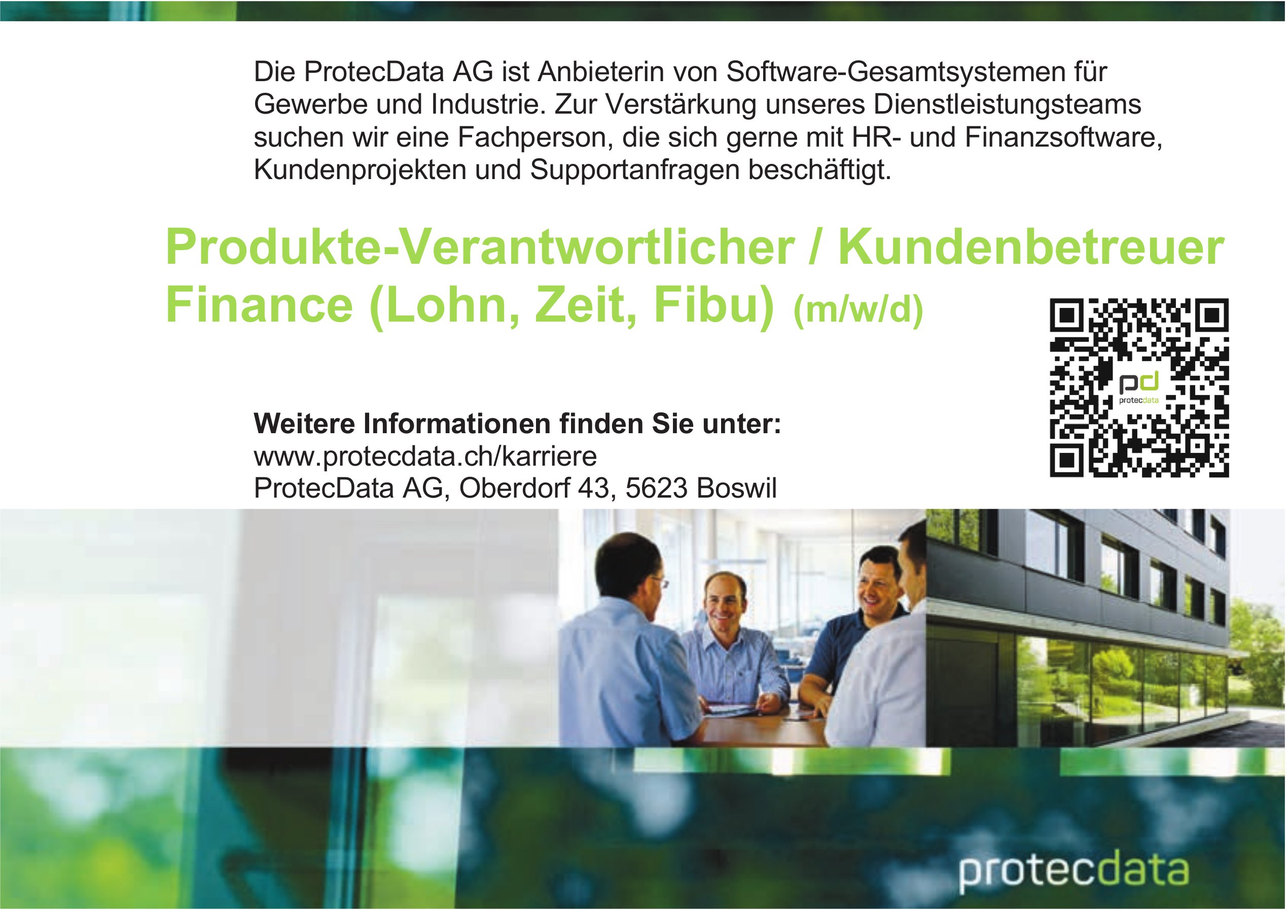 Produkte-Verantwortlicher / Kundenbetreuer Finance (Lohn, Zeit,  Fibu) (m/w/d), ProtecData AG, Boswil,  gesucht