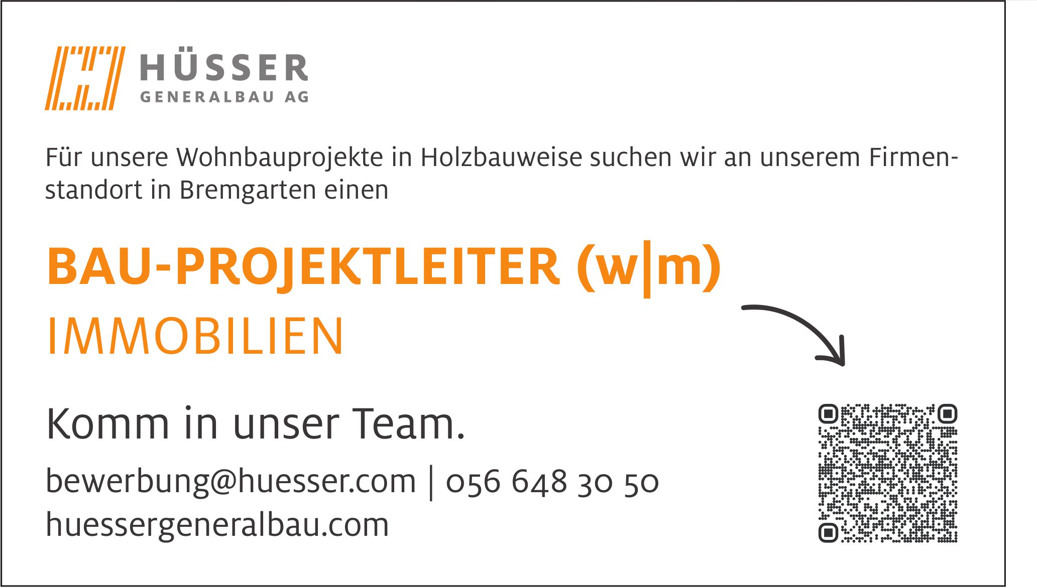 BAU-PROJEKTLEITER (w|m), Hüsser Generalbau AG, Bremgarten, gesucht